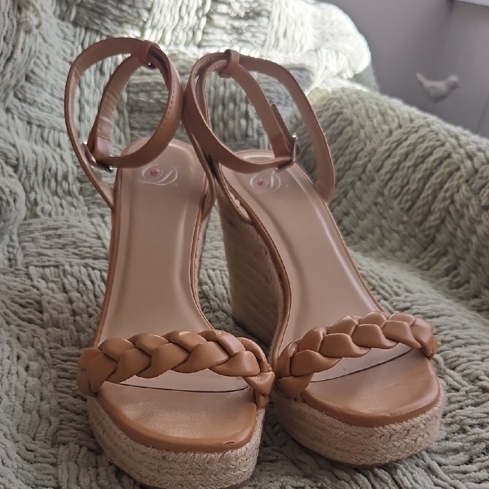 Braided Tan Wedge Sandals